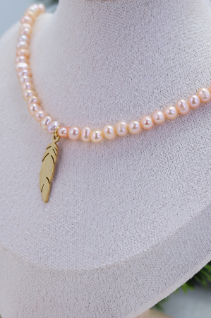 COLIER PERLE ROZ, FEATHER [3]