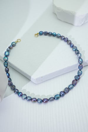 Design Your Own - DYO - Colier Perle Diforme Indigo 8-9 mm