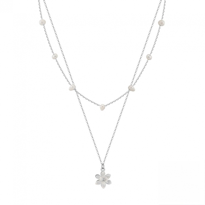 Colier dublu perle de cultura si floare sidef [1]