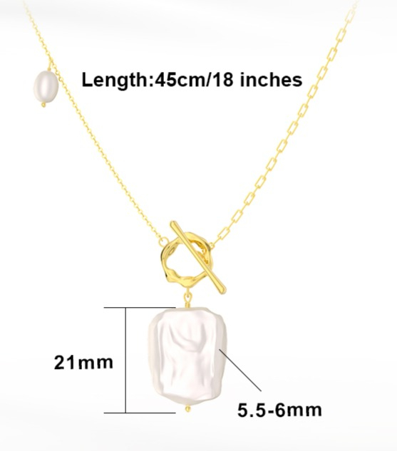 Set colier toggle clasp si cercei lungi din argint placat cu aur si perla baroc Agatha [2]