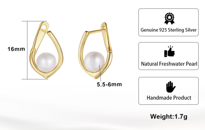 Cercei Dory argint 925 aurit si perle naturale de cultura [2]