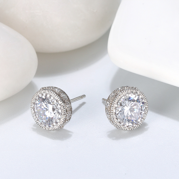 Cercei Solitaire Argint 925 Rodiat cu Zirconiu 4A 9mm [2]