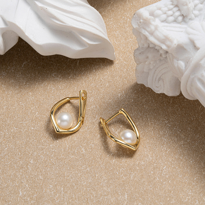 Cercei Dory argint 925 aurit si perle naturale de cultura [4]