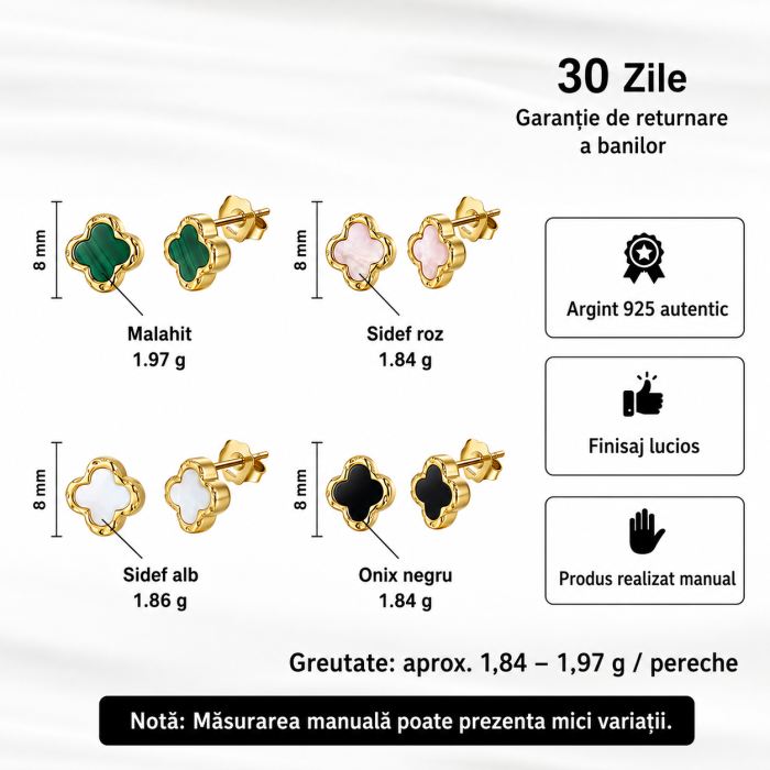 Cercei Trifoi Argint 925 Aurit cu Onix Negru 8mm Black Clover [3]