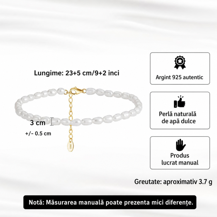 Brățară Gleznă Argint 925 Aurit cu Perle Naturale 23+5 cm Summer [3]
