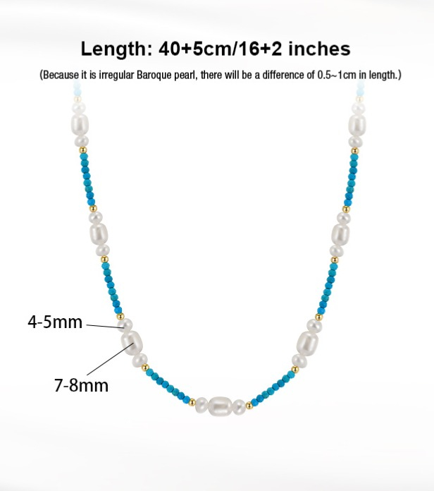 Colier cu perle baroc naturale de cultură, turcoaze și argint placat cu aur [5]
