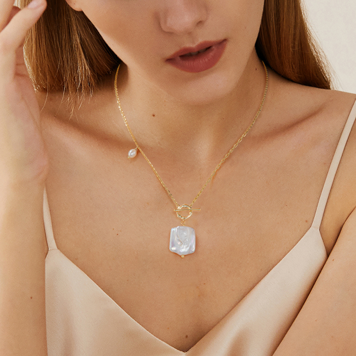 Colier Agahta din argint aurit cu perla baroc - eleganta clasica [2]