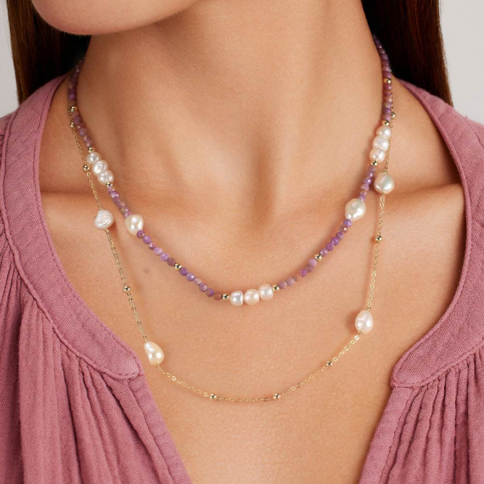 Colier elegant cu perle naturale de cultură și argint placat cu aur 14K [3]