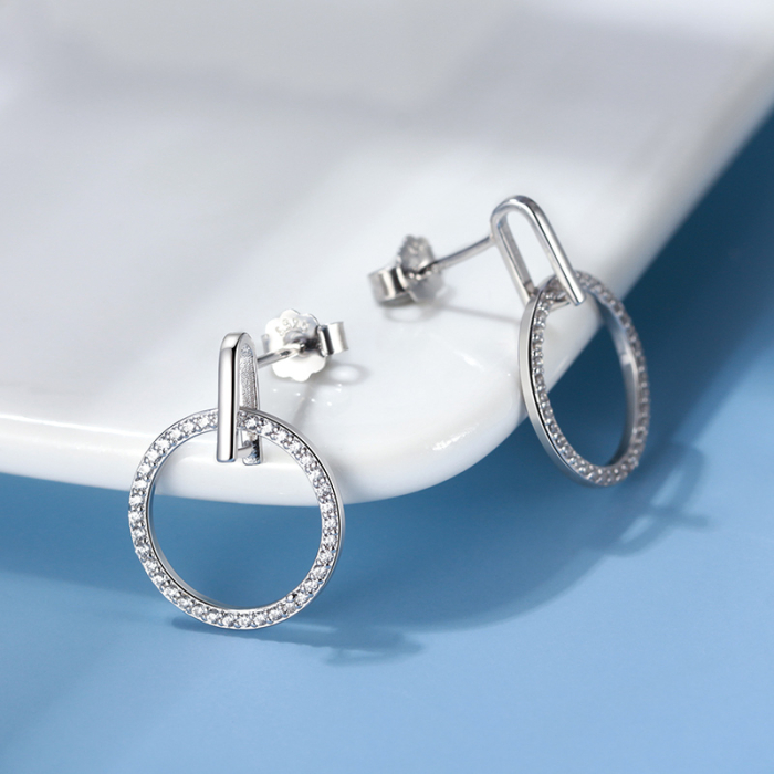 Cercei rotunzi din argint placat cu aur 14K și zirconii – design minimalist elegant [4]
