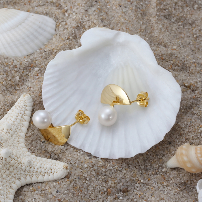 Cercei Luce din argint placat cu aur de 14K și perlă de cultură – moderni și rafinati [5]