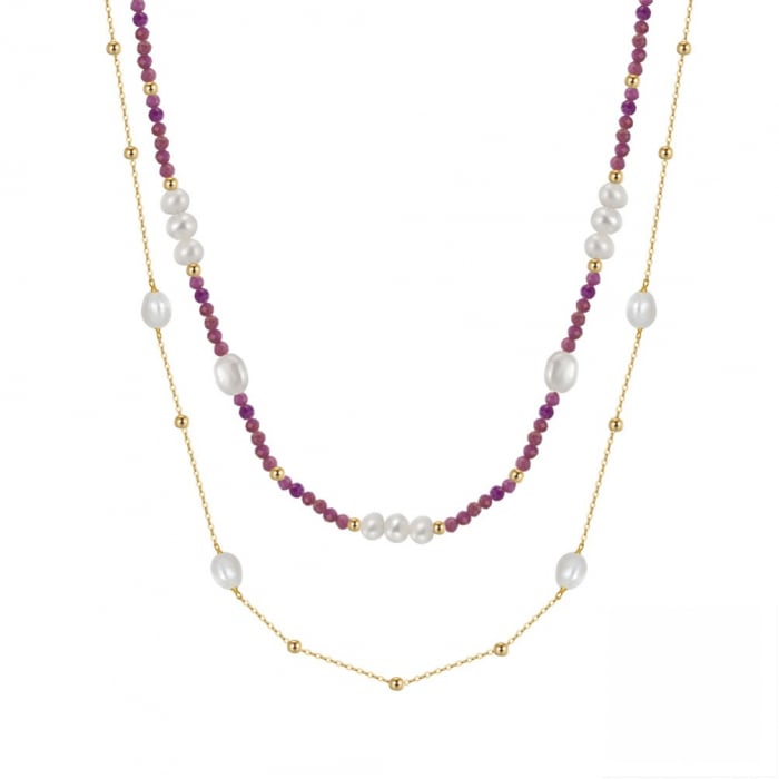 Colier elegant cu perle naturale de cultură și argint placat cu aur 14K [1]