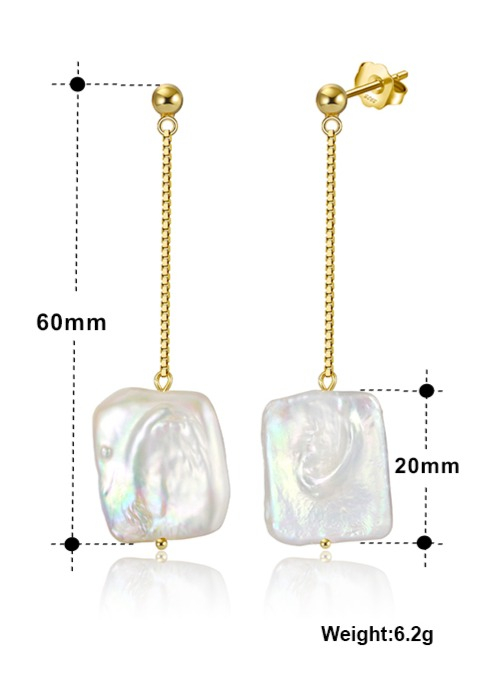 Set colier toggle clasp si cercei lungi din argint placat cu aur si perla baroc Agatha [3]