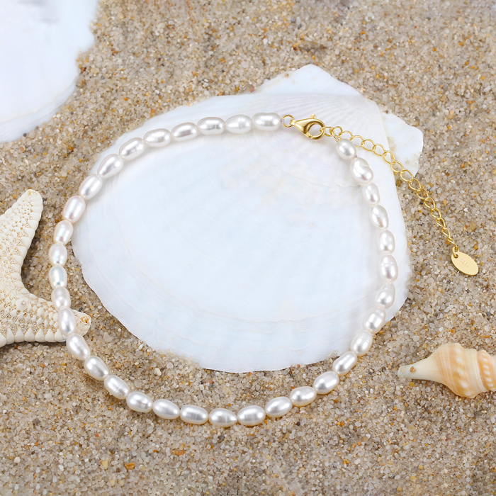 Brățară Gleznă Argint 925 Aurit cu Perle Naturale 23+5 cm Summer [2]