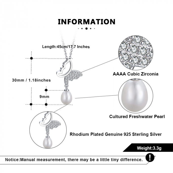 Colier Fluture din argint 925 rodiat cu zirconii și perlă – eleganță jucăușă și versatilă [6]