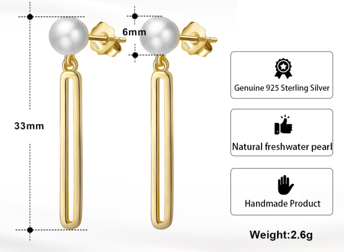 Cercei Olga din argint 925 placat cu aur de 14K cu perle de cultură [2]