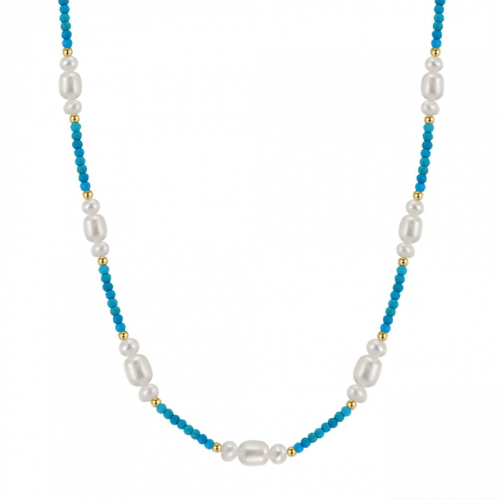 Colier cu perle baroc naturale de cultură, turcoaze și argint placat cu aur [1]