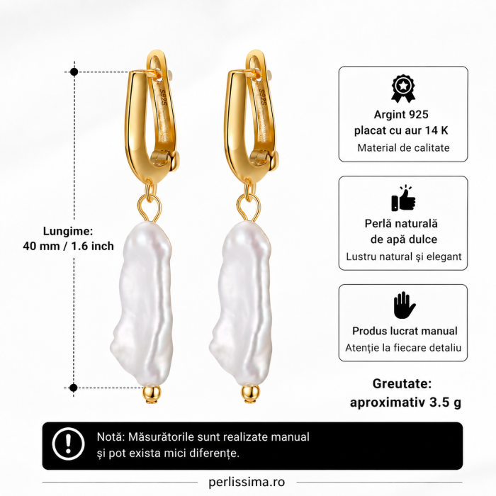 Cercei cu perle Baroc naturale din argint 925 placat cu aur 14K – eleganță contemporană [2]