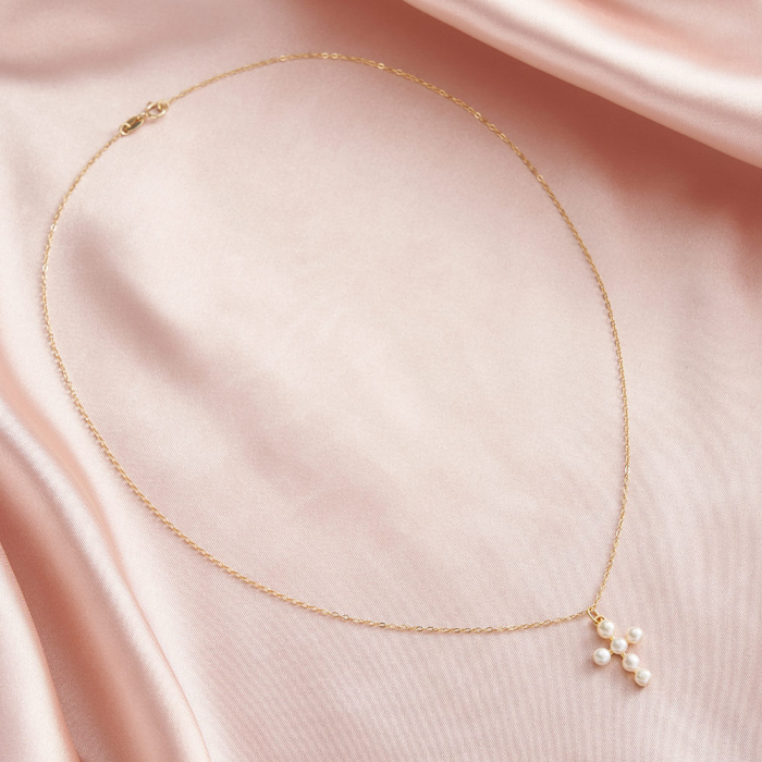 Colier argint aurit perle de cultura Cruce [4]