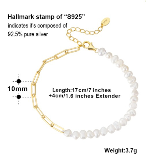 Bratara argint cu lant paperclip si perle de cultura [4]