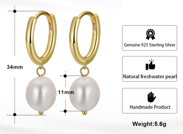 Cercei Cora din argint 925 placat cu aur 14K cu perle naturale de cultură [3]