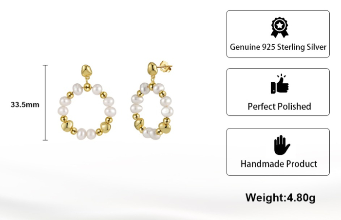 Cercei creole din argint 925 placat cu aur 14K cu perle naturale | Perlissima [2]