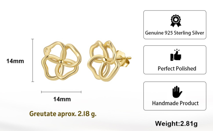Cercei din argint 925 placați cu aur 14K – Design floral minimalist [2]
