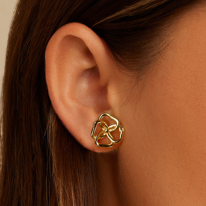 Cercei din argint 925 placați cu aur 14K – Design floral minimalist [3]