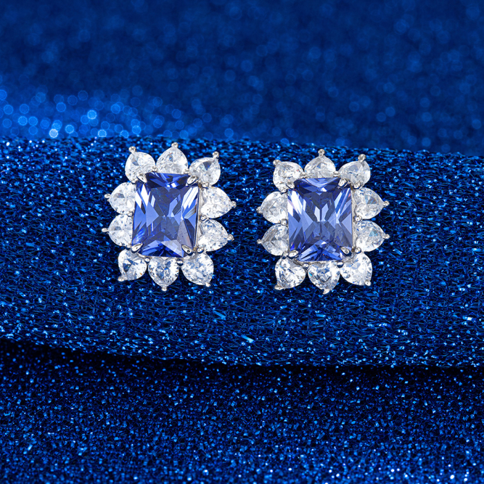 Cercei din argint 925 rodiat cu tanzanit și zirconii [3]