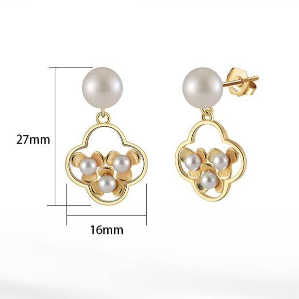 Cercei Lucky Clover din argint placat cu aur 14 karate și perle de cultură [2]