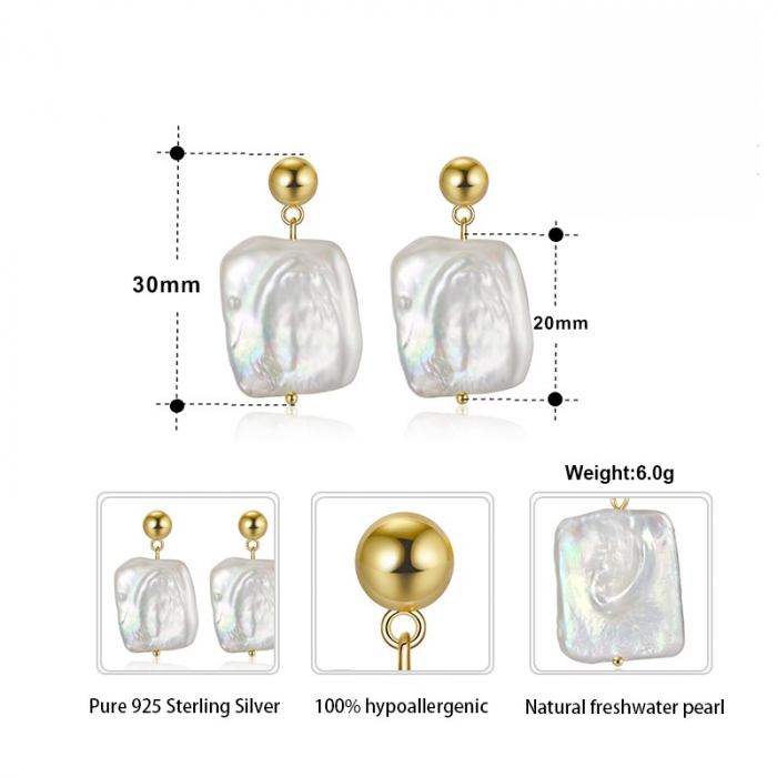 Cercei Agatha din argint placat cu aur și perlă baroc [4]