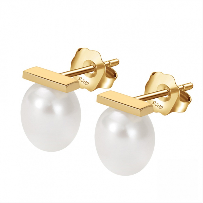 Cercei Victoria din argint placat cu aur și perlă de cultură – eleganță atemporală [1]