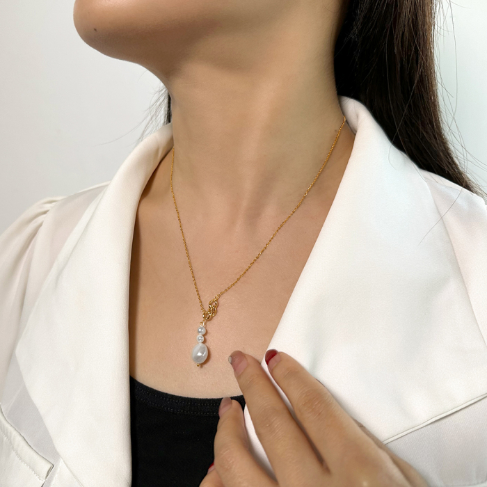 Colier Cuban din argint placat cu aur 14K și perle de cultură – eleganță modernă [2]