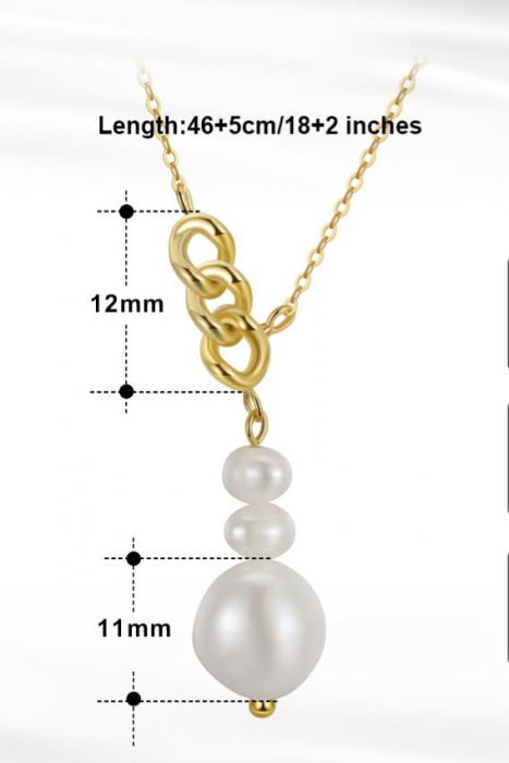 Colier Cuban din argint placat cu aur 14K și perle de cultură – eleganță modernă [4]