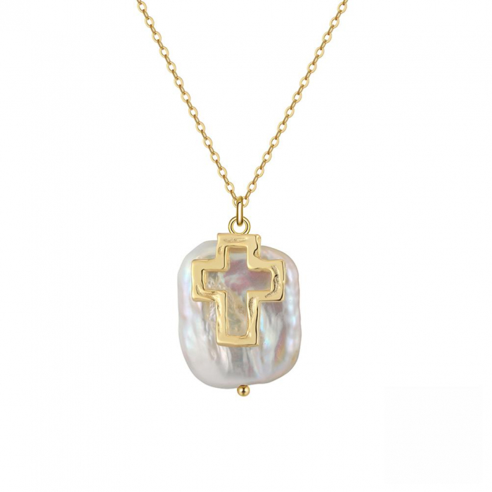 Colier din argint aurit cu perla baroc și cruce – eleganță și simbolism [1]