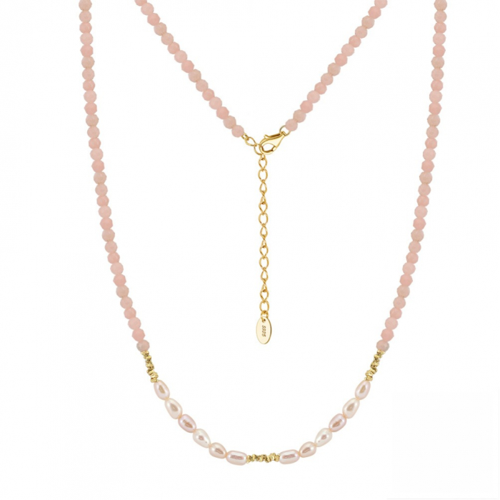 Colier argint cu perle de cultură roz si opal natural roz [1]