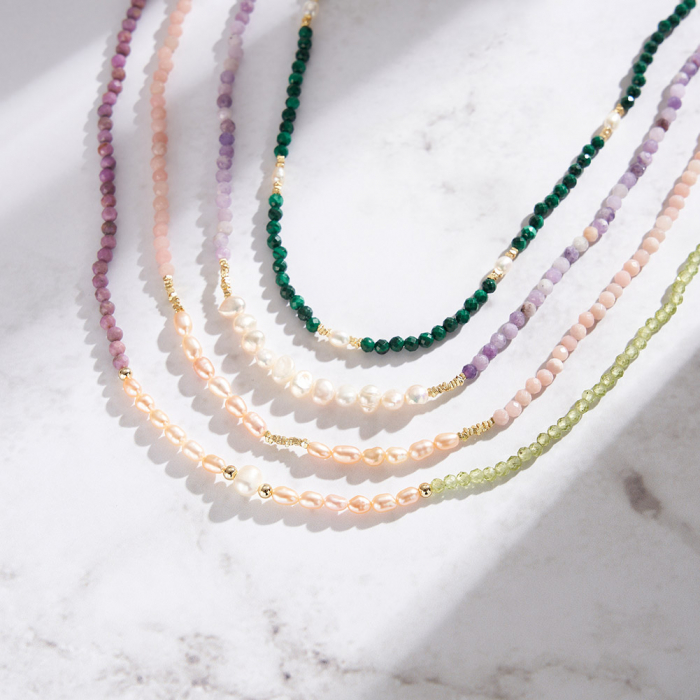 Colier argint cu perle de cultură roz si opal natural roz [5]