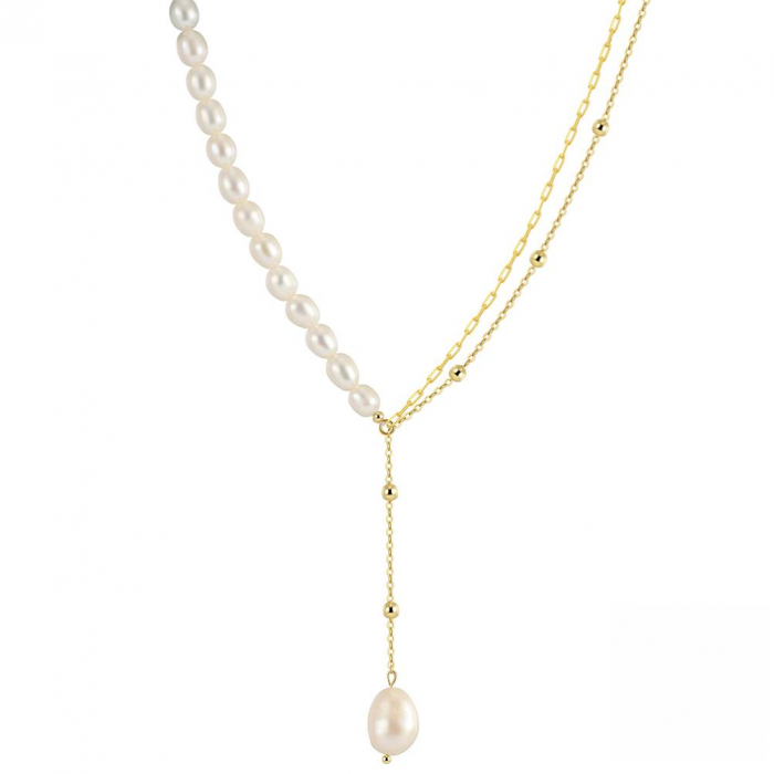 Colier Lilibeth din argint placat cu aur si perle de cultura - asimetric si modern [1]