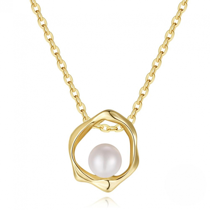 Colier Lotus din argint aurit si perle de cultura - minimalist si elegant [1]