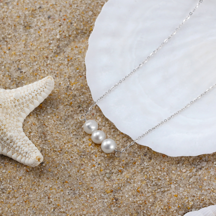 Colier Timeless Charm Silver din argint 925 placat cu rodiu și perle de cultură – eleganță simplă și rafinată [2]