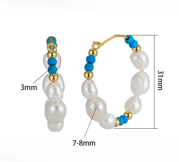 Set colier si cercei cu turcoaze naturale și perle de cultură, din argint placat cu aur 14K - Bijuterii de festival [3]