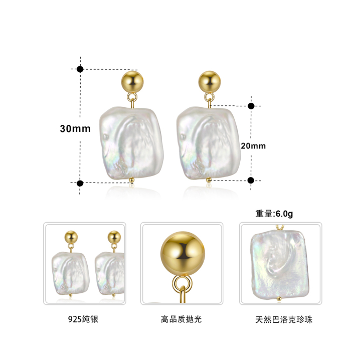 Set colier toggle clasp si cercei scurti din argint placat cu aur si perla baroc Agatha [4]