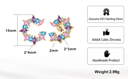 Cercei din argint 925 aurit cu zirconii colorate [1]