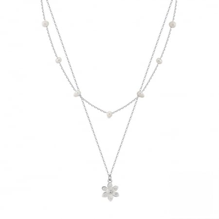 Coliere - Colier dublu perle de cultura si floare sidef