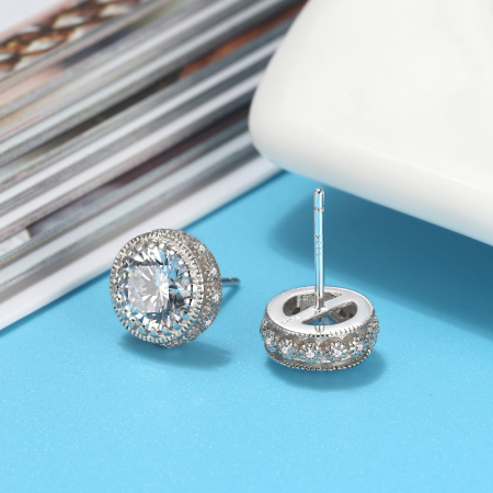 Cercei Solitaire Argint 925 Rodiat cu Zirconiu 4A 9mm [2]