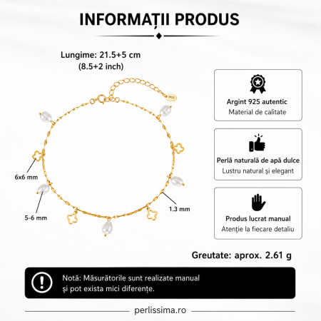Brățară din argint rodiat cu perle naturale de cultură și trifoi – model delicat și elegant [3]