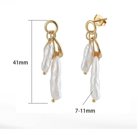 Cercei din argint placat cu aur și perle baroc lungi [3]