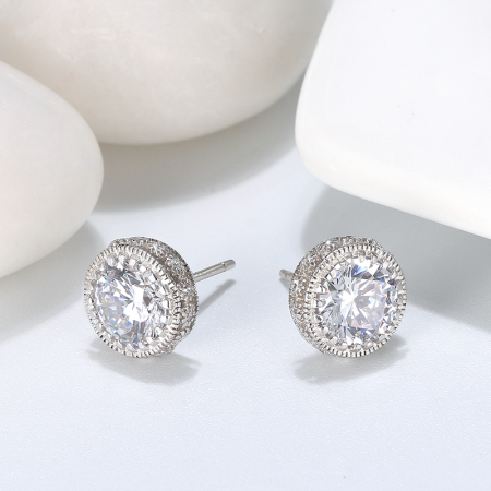 Cercei Solitaire Argint 925 Rodiat cu Zirconiu 4A 9mm [1]