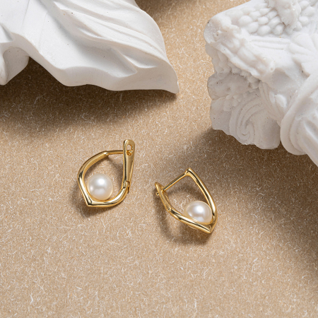 Cercei Dory argint 925 aurit si perle naturale de cultura [3]