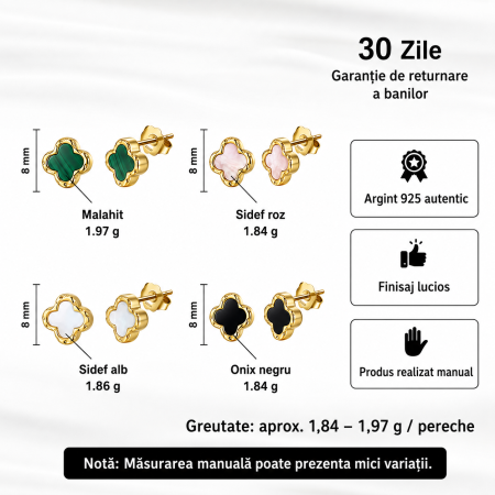 Cercei Trifoi Argint 925 Aurit cu Onix Negru 8mm Black Clover [2]