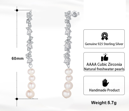 Cercei lungi Crystal argint 925 cu perle de cultura si zirconii [4]